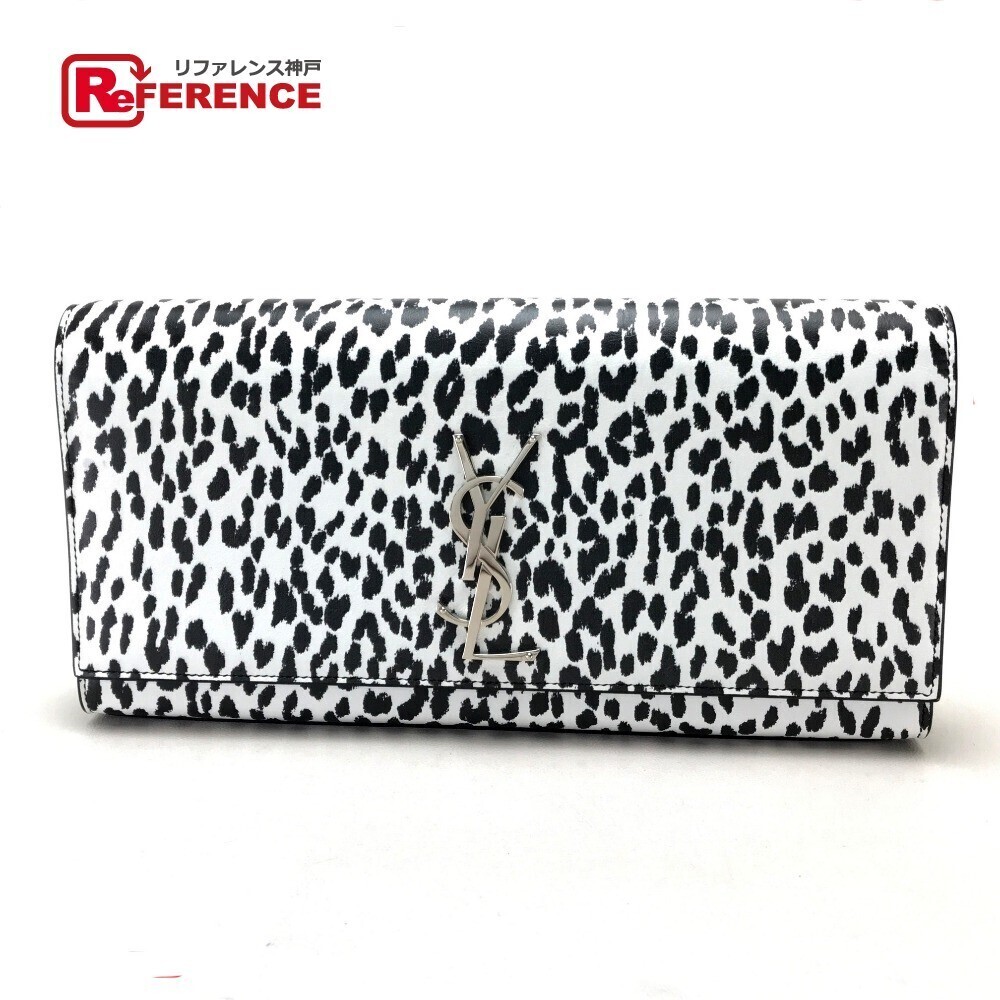 SAINT LAURENT PARIS Cassandra Leopard Bag Shoulder Clutch Calf White Black